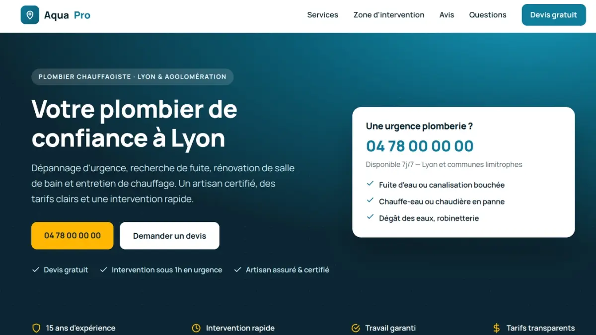 Démonstration de site vitrine pour plombier chauffagiste, réalisée par KaLioWEB
