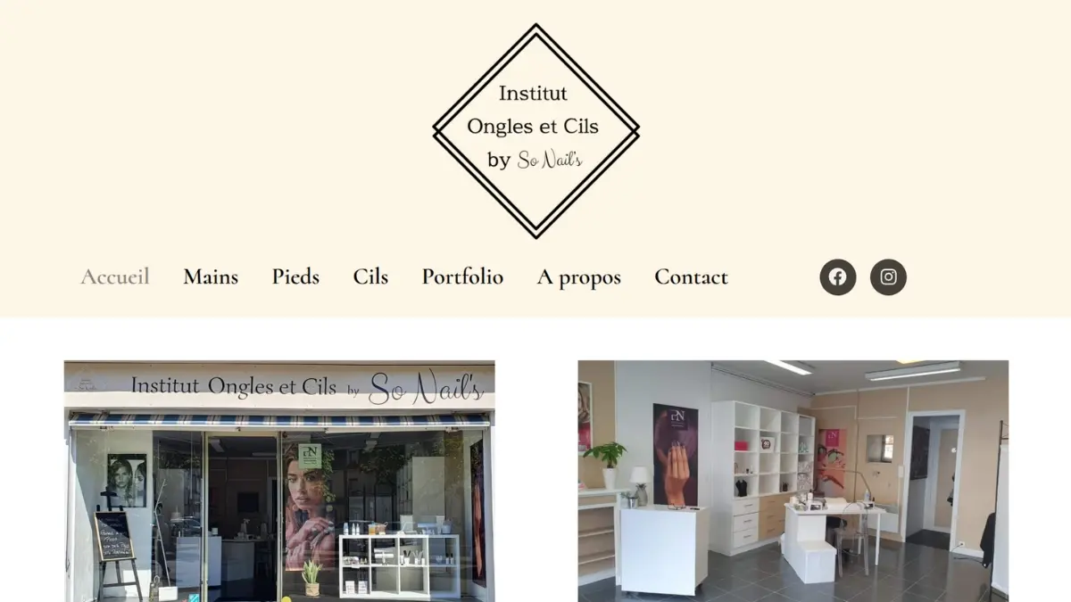 Page d'accueil du site de l'Institut Ongles et Cils by So Nail's, migré de Wix vers WordPress par KaLioWEB